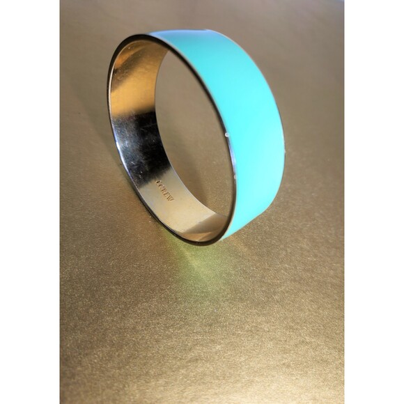 J Crew Bangle Bracelet Turquoise Green Enamel on Gold Tone Metal .75" Wide - Picture 3 of 7